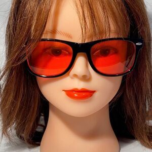 1189 Sunglasses Oversize Black Frame Red Lenses UV Protection NWOT